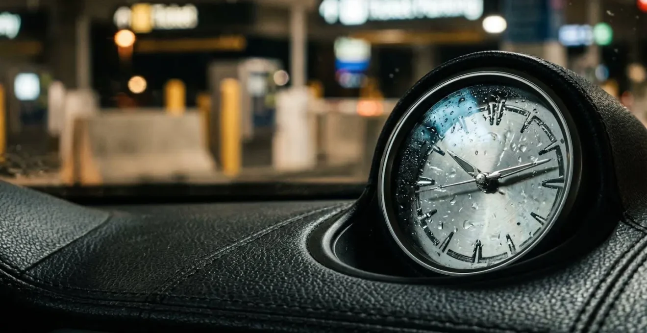 Close-up view of parking charges accumulating while driver waits