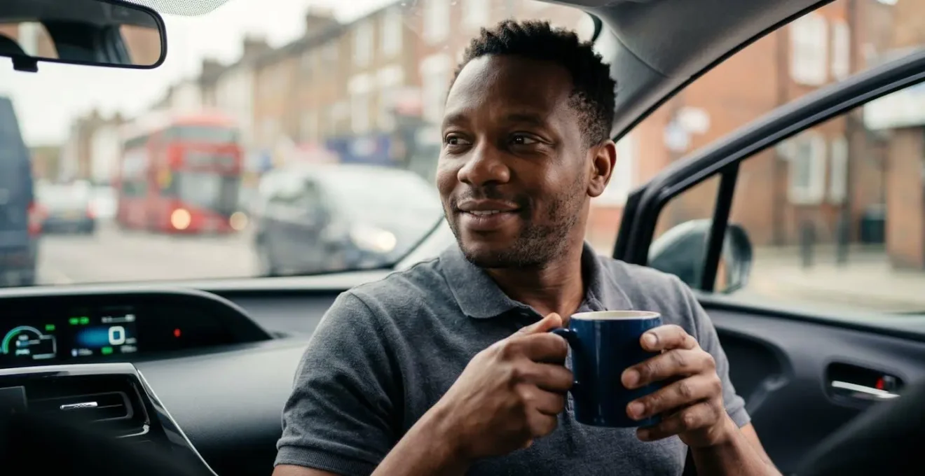 Driver taking mandatory rest break with digital app showing timeout