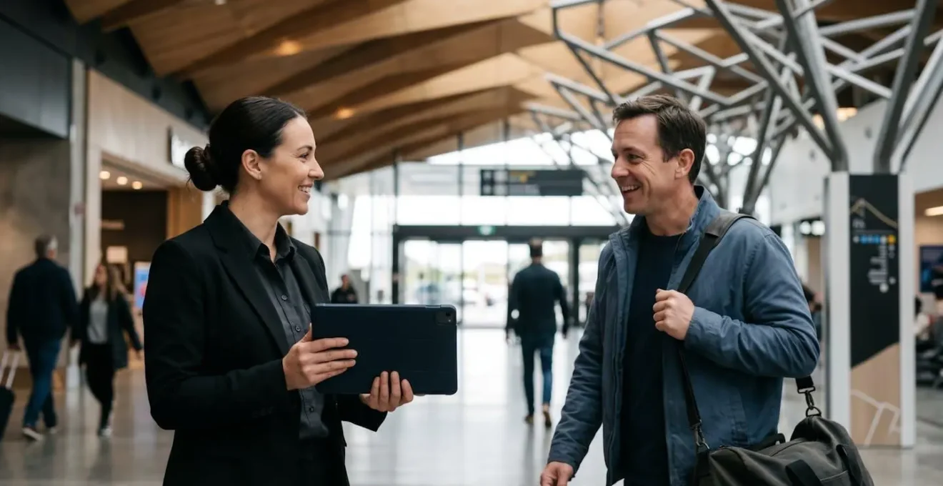 Driver and passenger meeting at specific landmark in Gatwick North Terminal