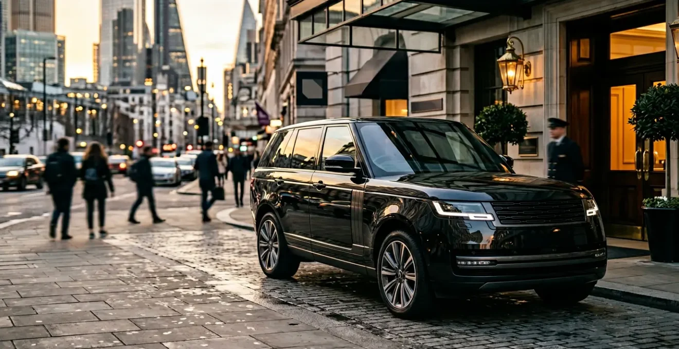 Luxury vehicle with privacy glass navigating through urban city centre