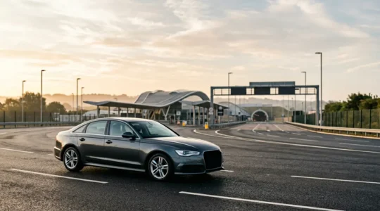Professional chauffeur service vehicle ready for Channel Tunnel crossing between London and Paris