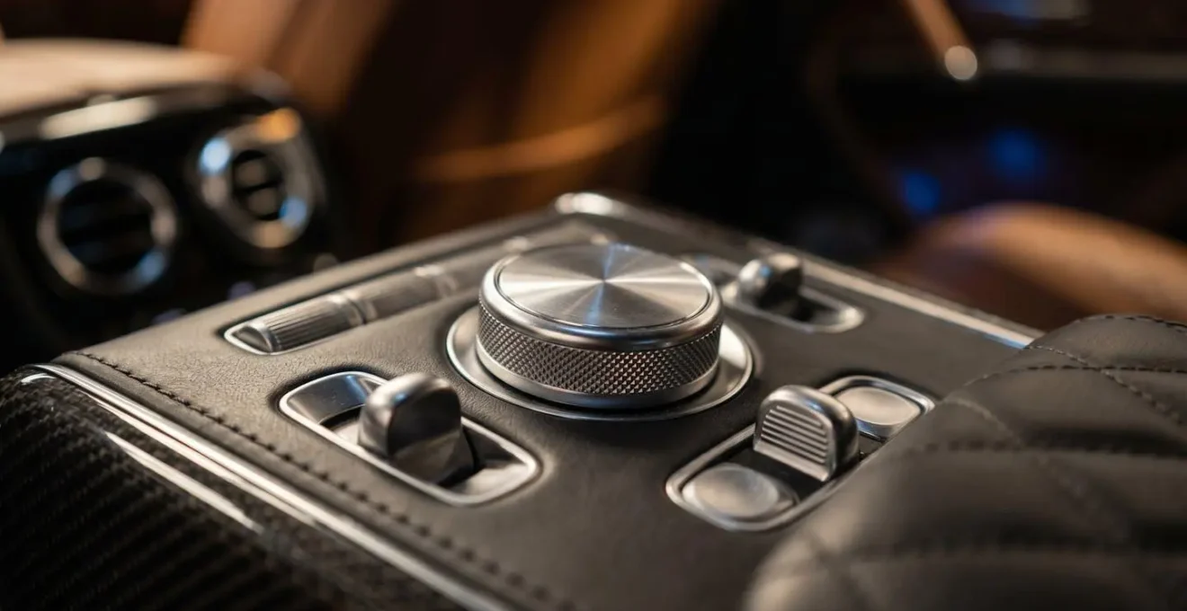 Modern car rear entertainment system with ambient lighting