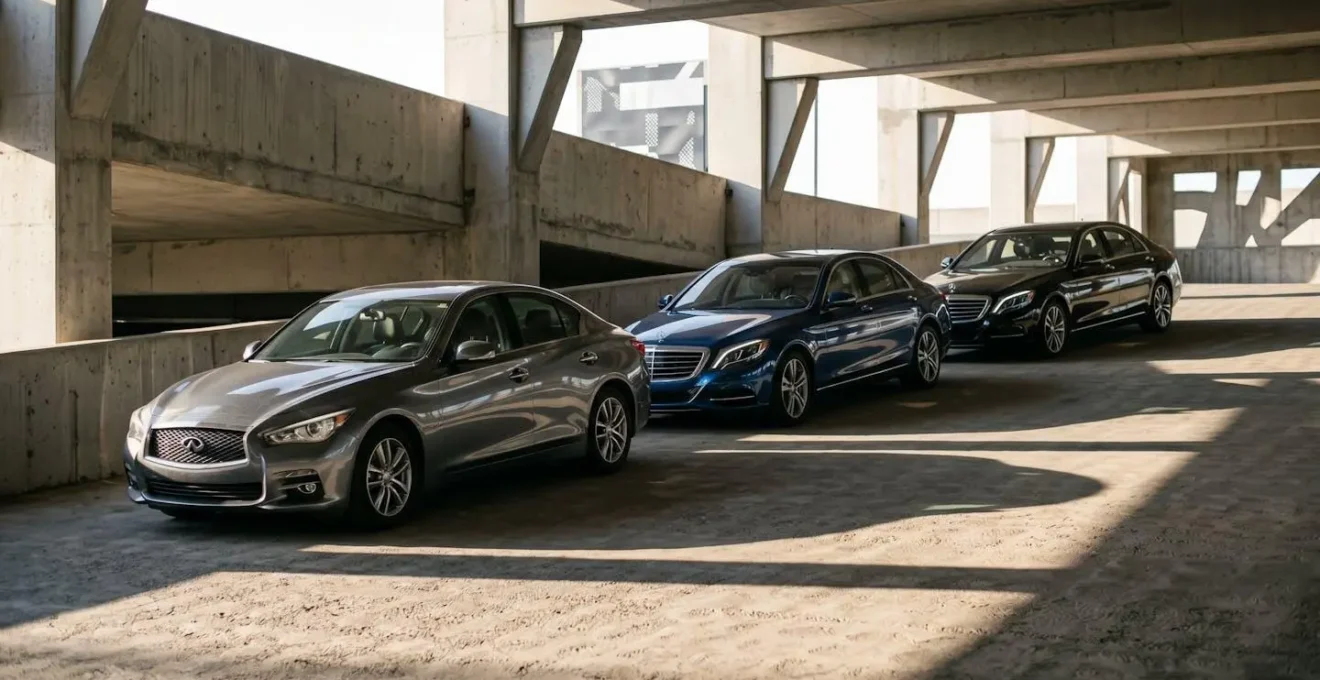 Row of luxury sedans from standard to flagship models