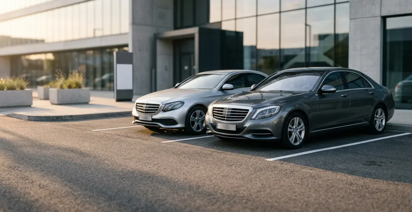 Luxury Mercedes sedans parked side by side showcasing executive vehicle comparison