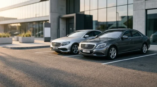 Luxury Mercedes sedans parked side by side showcasing executive vehicle comparison