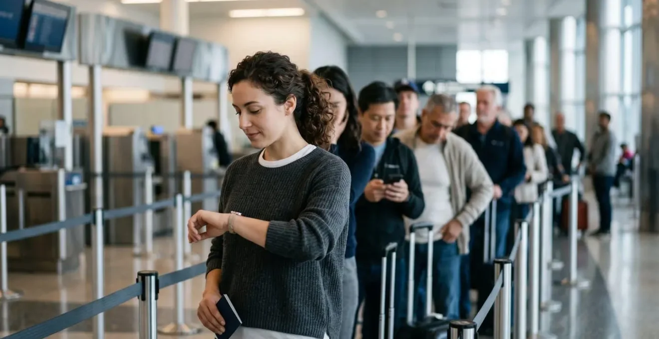 Modern passport control area with electronic gates and queue management system