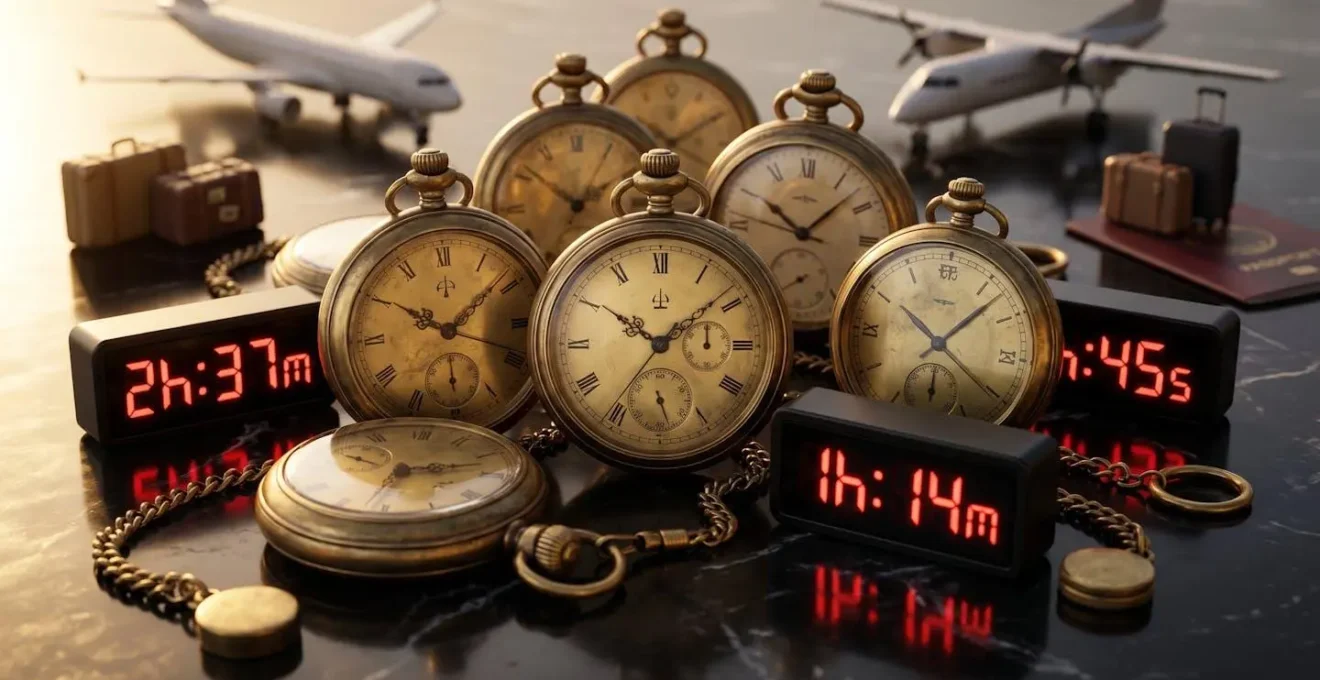 Visual representation of airport timing calculations with multiple factors displayed
