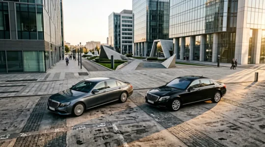 Professional team transport scenario showing luxury van interior and exterior elements