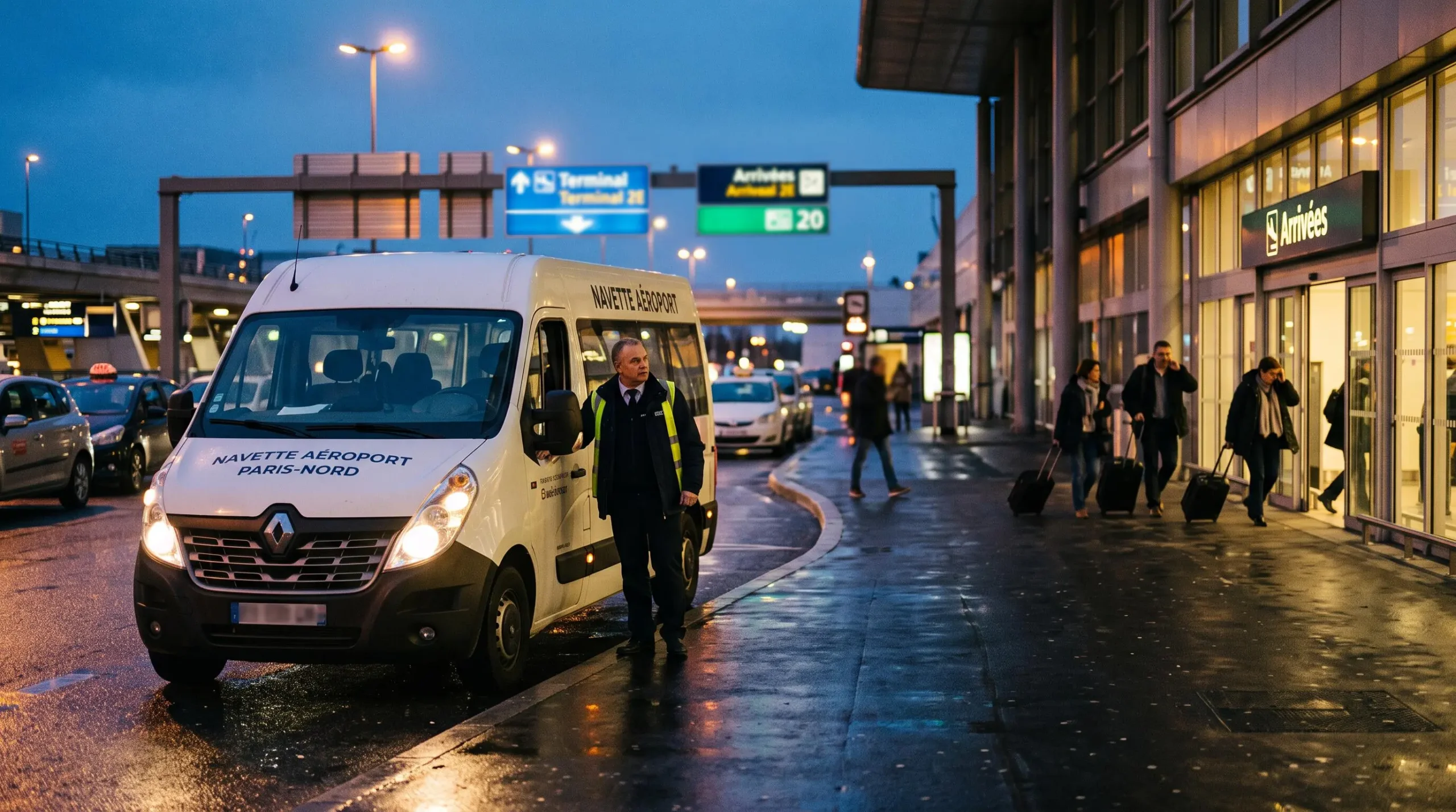 A businessman inspecting the interior seats of a minibus before booking.
